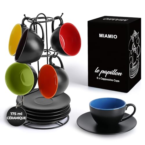MIAMIO - 6 x 175 ml Ensemble Tasse Cappuccino - Tasses à cappuccino à parois épaisses en faïence - tasse a cafe - tasse cappuccino - service a cafe - tasse à café - Collection Le Papillon (Mixte)