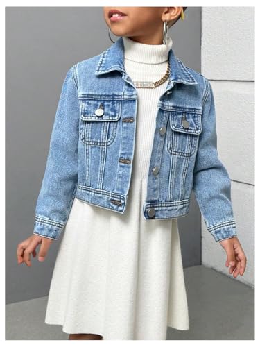 Girl's Cropped Denim Jacket Button Down Long Sleeve Jean Jackets Coat4