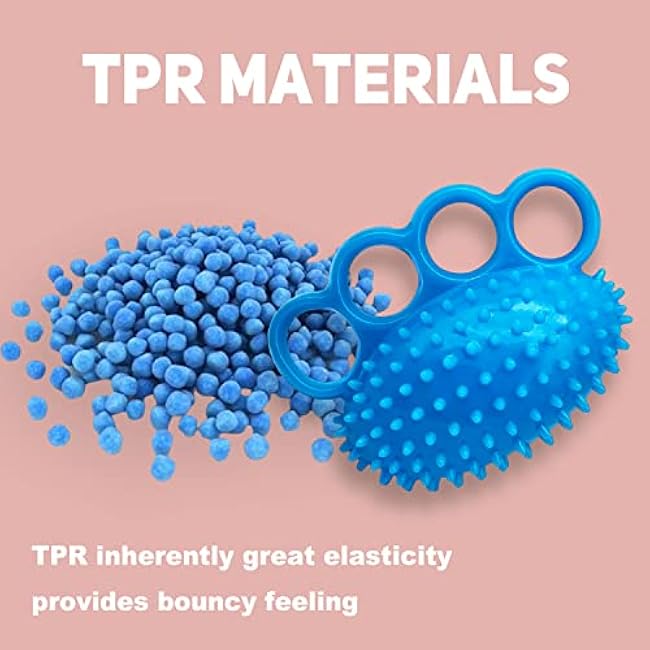 Hand Grip Strengthener with Finger Rings Soft Stretchable Spikey Ball Trainer for Finger and Hand Exercise (Blue)