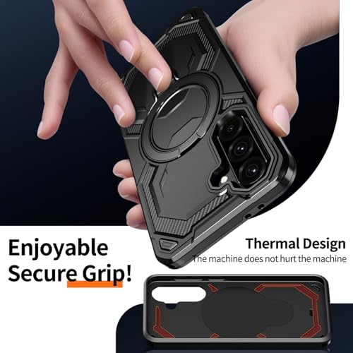 Coque Samsung A56 compatible MagSafe noire avec support intégré en TPU