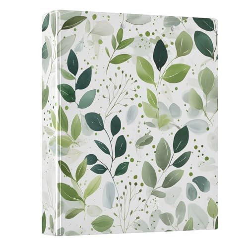 Image of 3 Ring Binder Eucalyptus Green Leavves Tropical Plant 1.5 inch Binders Three Ring Binders with Clipboard Fit 8.5'' x 11'' Paper 3 Interior PVC Clear Pockets for Office Supplies