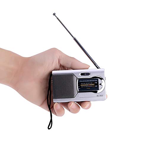 AM/FM Radio, Universal Slim AM/FM Mini Radio Portable Stereo Speakers Receiver Music Player Silver - Image 2