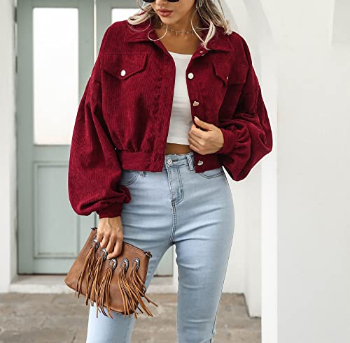 BDCUYAHSKL Herfst en Winter Casual Mode Vrouwen Revers Effen Kleur Corduroy Single-Breasted Jas Lantaarn Lange Mouwen… - Image 4