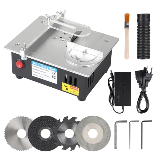 EFUTURETIME Mini Sierra de Mesa, Sierra de Mesa de 96w con 4 Hojas de Sierra Circular, Altura de Corte 0-15 mm, 7 Velocidades...