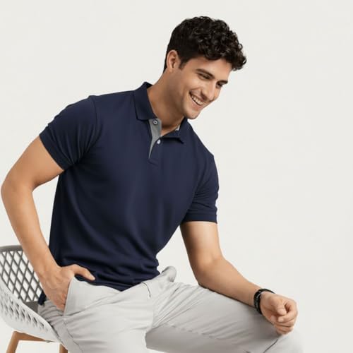 Image of Men's Premium Cotton Pique Polo T-Shirt, Classic Fit Short Sleeve Casual Summer Shirt, Soft & Breathable Fashion Polo