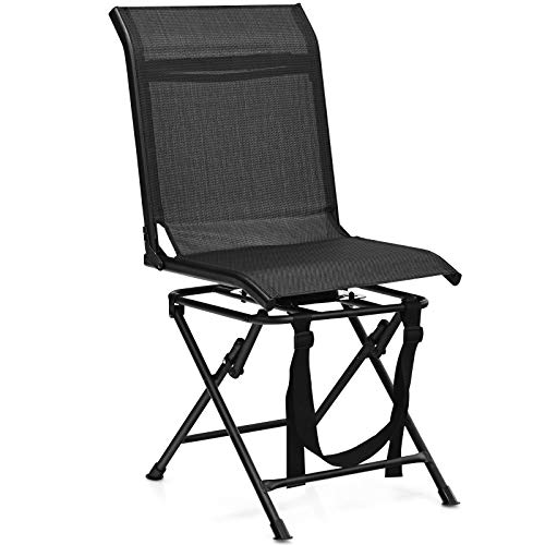 Tangkula 360-degree Swivel Blind Chair, Foldable Free Rotation Hunting Chair w/Mesh Back & Non-Slipping Pads, Multi-Purpose Folding Stealth Spin Chair for Camping, Hunting, Fishing (Black)