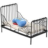 Metal Dollhouse Bed - 1/12 Scale Miniature Wrought Iron Bed, Mini Doll House Furniture Accessories, European Metal Black Frame with Mattress Pillow, Bedroom Decor Accessory