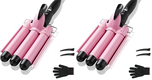 Image of TOP4EVER 3 Barrel Curling Iron, 1 inch Crimper Hair Tool,Crimping Waver for Women Beach Waves with Two Temperature Settings, Pink (Pack of 2)