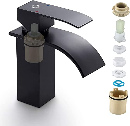 Wasserhahn Bad Schwarz Waschtischarmatur Schwarz - Cecipa Wascharmatur Bad Schwarz aus Edelstahl - Mischbatterie Waschbecken Einhebel Waschtischarmatur Wasserfall - Ares H102B (Kurz)