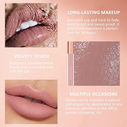 Matte Nude Lip Liner and Lipstick Makeup Set, Matte Liquid Lipstick/Nude Lip Stain High Pigment & Lipliner Pencil for Women, Smooth Lip Makeup (01) - Image 5