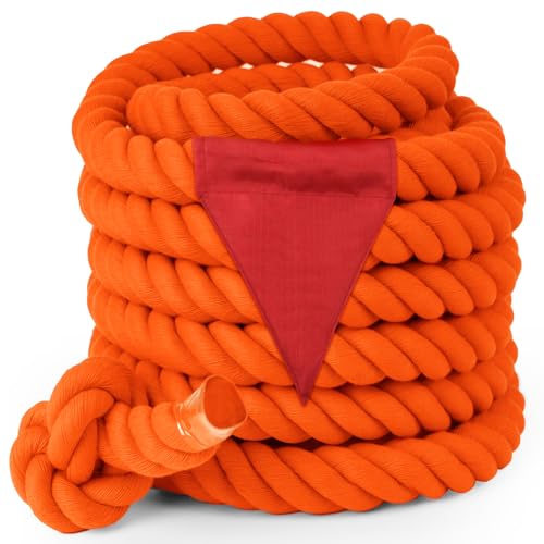 Thadavo Field Day Tug of War Rope with Flag for Kids and Adults Family Reunion Birthday Party Games Summer Outside Lawn Games Camping Picnic Carnival Games for Team Building Activities Orange 20FT