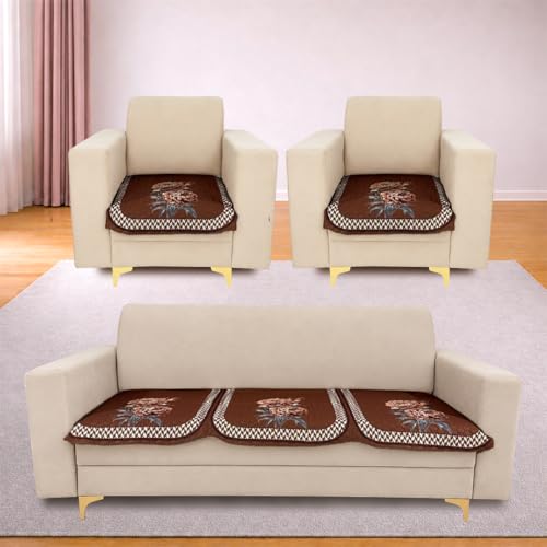 Image of Homerz 'Brooklyn Series' Premium Sofa Cover | Quilted Floral Design | Non-Slip Washable Sofa Protector | Soft Anti Slip Fabric (Ny Mustard, 5 (3+1+1) Seater, Only Seat Cover)