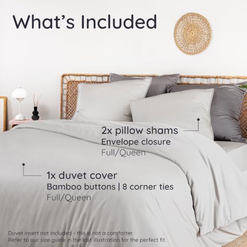 Image of Bambaw 100% Viscose Derived from Bamboo Duvet Cover Queen Size - 3 Pieces Cooling Duvet Cover Queen Size Set, Super Soft Duvet Cover Queen, Breathable Duvet Cover, No Comforter (Moonlight Gray)