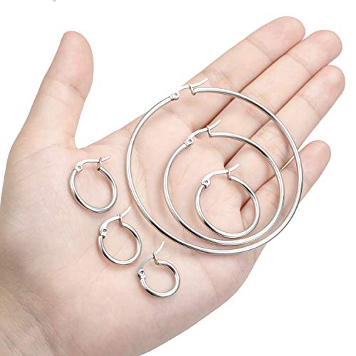6 Pairs a Set Hoop Earring or 1 Pairs a Set 316L Stainless Steel Hoop Earrings for Women 5
