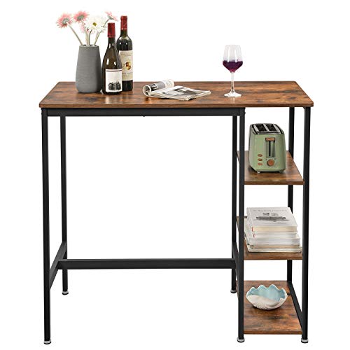 image for VASAGLE ALINRU Bar Table, High Dining Table with 3 Storage Shelves, Co