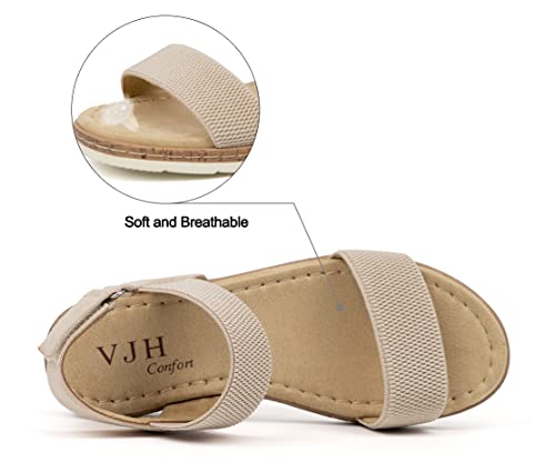 VJH confort Women’s Flat Sandals Open Toe Elastic Ankle Strap Slip on Comfy Low Wedge Sandals3