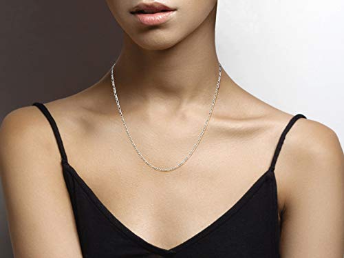 Miabella Italian Solid 925 Sterling Silver, 18Kt Gold Plated 2.3mm Diamond-Cut Figaro Link Chain Necklace for Women Men, Made in Italy4