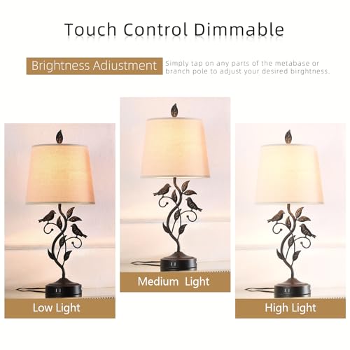 RORIA-Set-of-2-Touch-Living-Room-Table-Lamps-with-2-USB-Ports-Vintage-Nightstand-Lamp-3-Way-Dimmable-Desk-Lamp-with-Cream-Fabric-Shade-Rustic-Iron-Leaf-Lamp-for-Bedroom-LED-Bulb-Included-Vintage RORIA Set of 2 Touch Living Room Table Lamps with 2 USB Ports Vintage Nightstand Lamp 3 Way Dimmable Desk Lamp with Cream Fabric Shade Rustic Iron Leaf Lamp for Bedroom LED Bulb Included Vintage