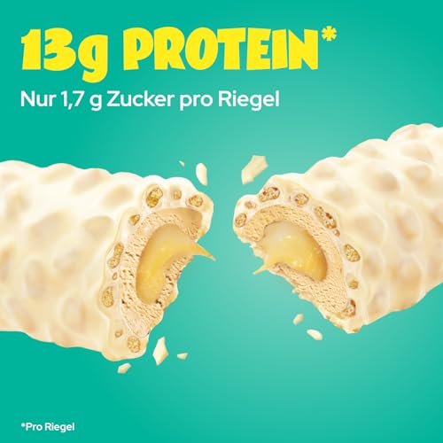 ahead Protein Riegel | Lemon Cheesecake | 14x 45g Extra softer Protein Riegel mit cremigem Kern | Low Carb Eiweißriegel ohne Zuckerzusatz & ohne Palmöl