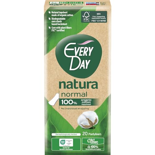 EveryDay Natura - Salvaslip normal, filtrante, 100% algodón orgánico, biodegradable, 20 unidades