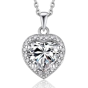 MomentWish Necklaces for Women, Valentine’s Day Gifts, Lab-Created Moissanite Necklace, 925 Sterling Silver Heart Pendant Jewelry Gifts for Birthday Mother’s Day
