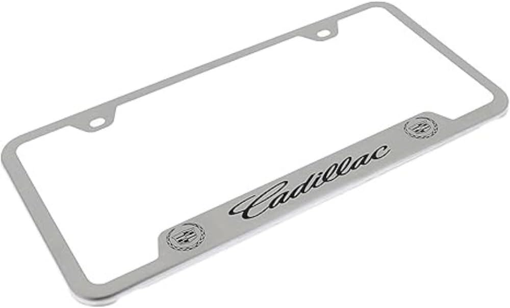 Au-TOMOTIVE GOLD INC. Officially Licensed Laser Etched Stainless Steel Cut-Out License Plate Frame for Cadillac (Chrome)