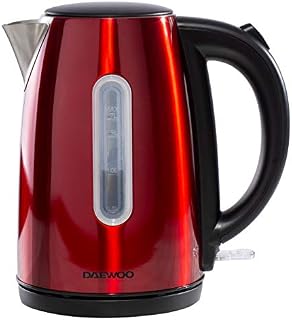 Daewoo Kensington 1.7L, 3000W Rapid Boil Jug Kettle, Stainless Steel Body with Cordless Rotational Base and Concealed Heating Element, Space Saving Cord Storage and LED Indicator- Red