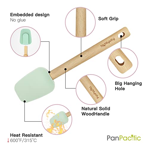 12" Silicone Spatula Set For Nonstick Cookware, Panpacific Silicone Spatulas Heat Resistant With Silicone Scraper/Brush/Whisk, Wooden Handle Silicone Baking Utensil Set, 4 Piece (Mint Green) #TOP2