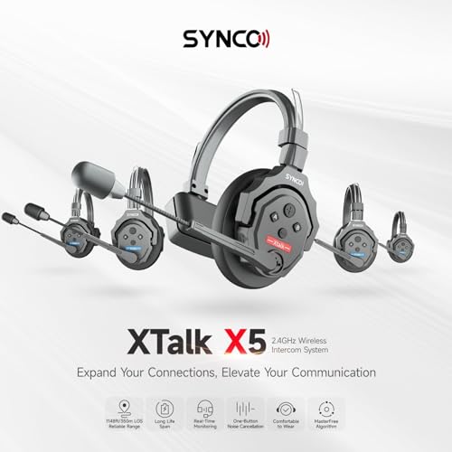 SYNCO XTalk X5 Fone de ouvido sem fio de 2,4 GHz com sistema de intercomunicação de microfone Design