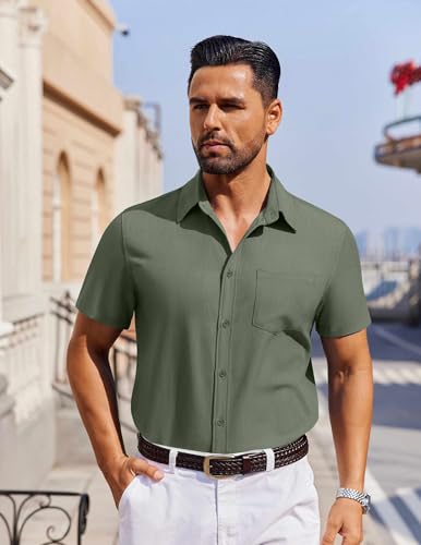 COOFANDY Men's Short Sleeve Button Down Shirt Casual Untucked Dress Shirt Stretch Denim Shirt4