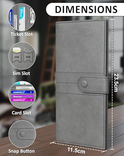 Image of FEDUS Leather Premium Long Currency Holder,Passport Holder for Unisex, Wallet with Card Holder,Id Card,Ticket,Currency,Boarding Pass Slots RFID Protected Travel Accessories Organiser,Grey