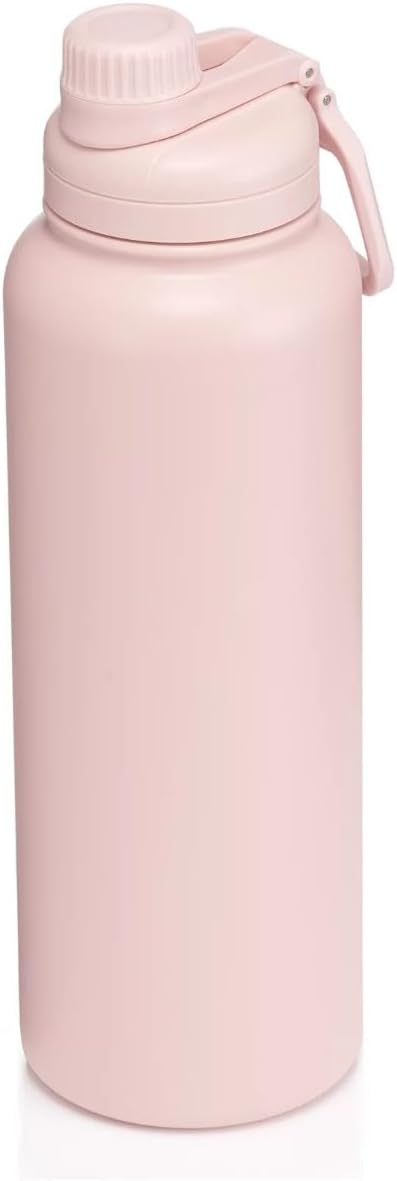 40 fl oz Insulated Stainless Steel Water Bottle, Narrow Mouth, Chug Lid, BPA-FREE, Double-Wall, Leak-Proof, Solid Print, Pink