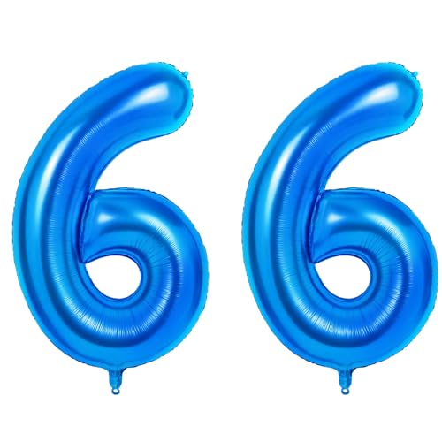 Number 66 Balloons for 66th Birthday Party Decorations, 0-100 Large No.66 Balloons for Women Men and Mother Dad, 40 Inch Dark Blue Foil Helium Balloon for 66 Year Old Anniversary Decorations
