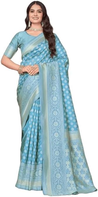 Glory Sarees Women's Woven Pure Soft Kanjivaram Silk Saree Banarasi Style With Blouse Piece for Wedding