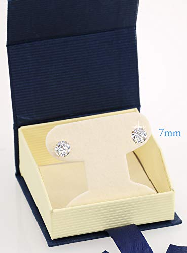 14K White Gold Solitaire Round Cubic Zirconia Cz Stud Earrings In Secure Screw-Backs (7Mm) #TOP4