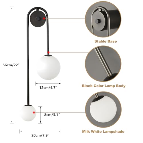 Image of Modern Glass Globe Wall Light 2-Light Double Brushed Brass Wall Sconce Lighting Mid Century Beside Wall Lamp Gold Light Fixtures for Loft Living Room Bedroom (2 Pack)