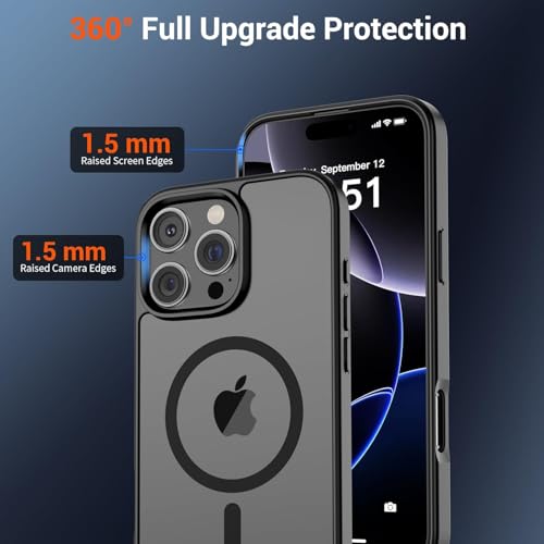 Image of iPhone 16 pro Magsafe Hard Back Case | Matte Design & 360 Protection | Military-Grade Apple iPhone 16 pro Cover | Strong Magnet Back - Black