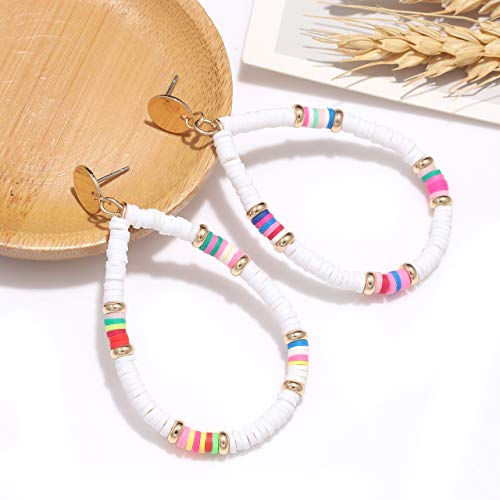 Xocartige Heishi Bead Drop Earrings For Women Multicolored Teardrop Dangle Earring Studs For Girls (B White) #TOP3