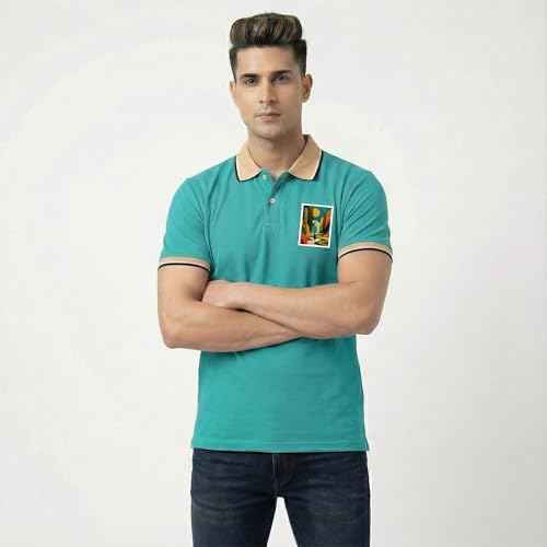 Image of Men's Regular Fit Solid Half Sleeve Casual Tipping Collar Polo T-Shirt