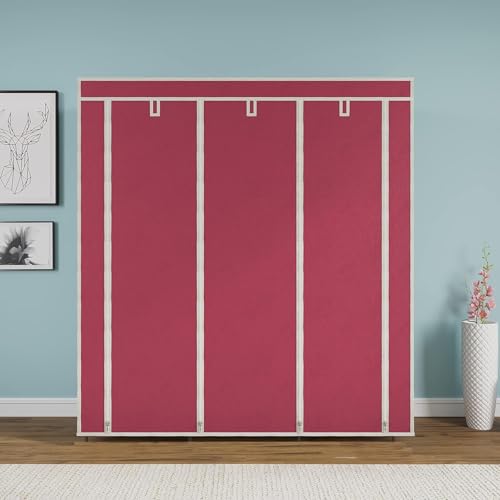 Image of Maison & Cuisine Collapsible Wardrobe Foldable Closet for Clothes Almira, 2 Hanging Space, 8 Shelves, (Non-Woven Fabric 90 GSM, 88230) (Maroon, Pack of 1)