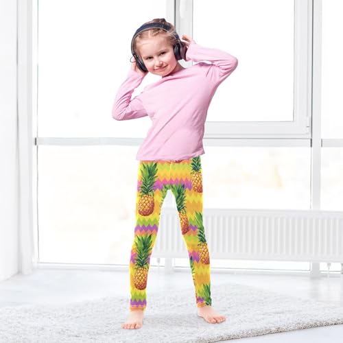 Yellow Pineapple Chevron Stripe Girls Leggings Soft Stretch Workout Yoga Dance Pants for Kids Casual Tights4