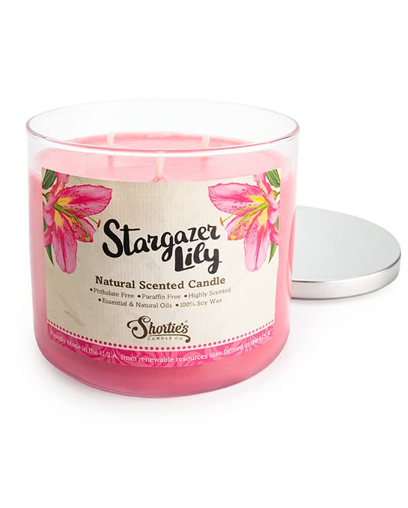 Stargazer Lily Highly Scented Natural 3 Wick Candle, Essential Fragrance Oils, 100% Soy, Phthalate & Paraben Free, Clean Burning, 14.5 Oz.