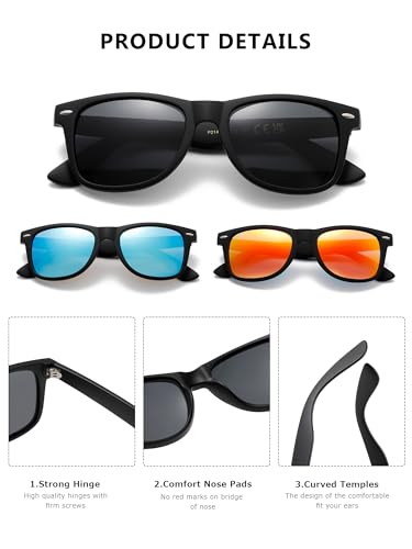 (3 PACK) Sunglasses Men Polarized Sun glasses for Mens Womens Classic Matte Black Frame3