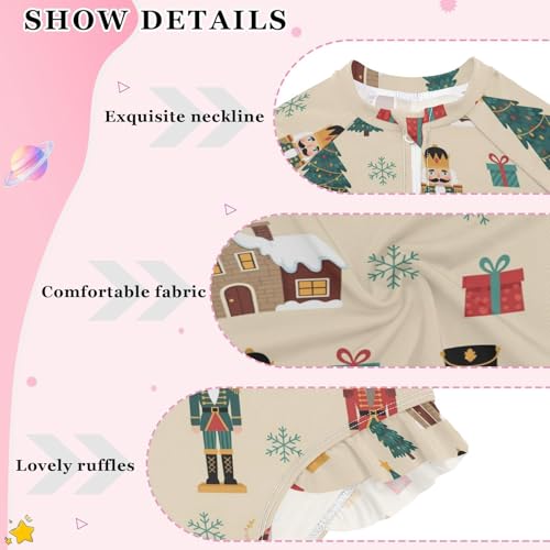 Christmas Themed Pattern Girls Rash Guard Swimsuits Long Sleeve One Pieces Bathing Suit UPF 50+ Zipper Swimwear4