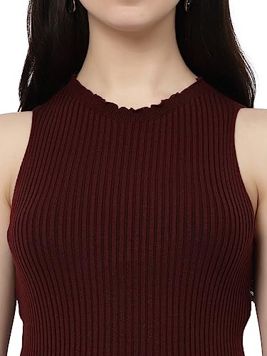 Image of Kalt Womens Knitted, Ribbed Cotton Fitted Sleeveless Round Neck Cami Tank Top