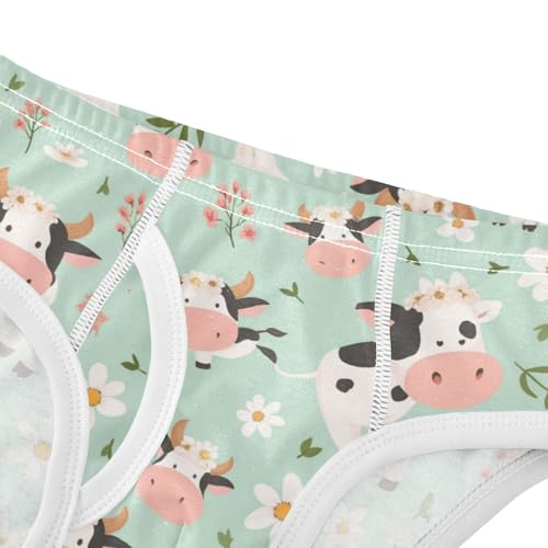 Wusikd Cute Cow White Boys' Underwear Cotton Flowers Leaves Boys Briefs Soft Toddler Underwear 2T4