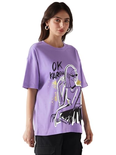 T-shirt surdimensionné à motif pour femme : le confort absolu en violet M