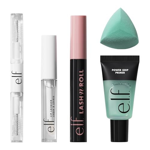 e.l.f. All Day Every Day Makeup Kit, Hydrating Face Primer, Curling Mascara, High-Shine Lip Gloss & Clear Eyebrow Gel + Mascara, Vegan & Cruelty-Free