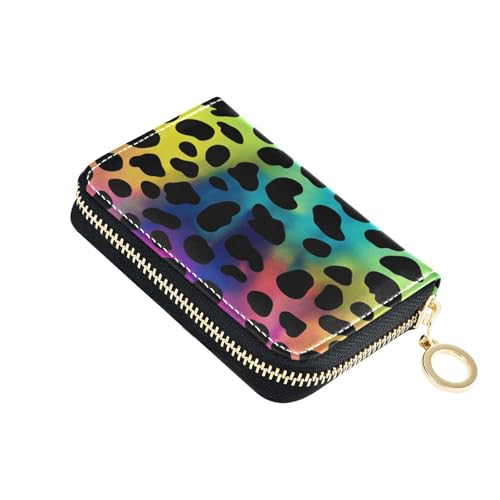 Color Leopard Print Zipper Card Case Wallet for Women Single-Side Print PU Leather RFID Blocking 11 Compartments, Travel-Ready Ideal for Bags Clutches & Daily Commute