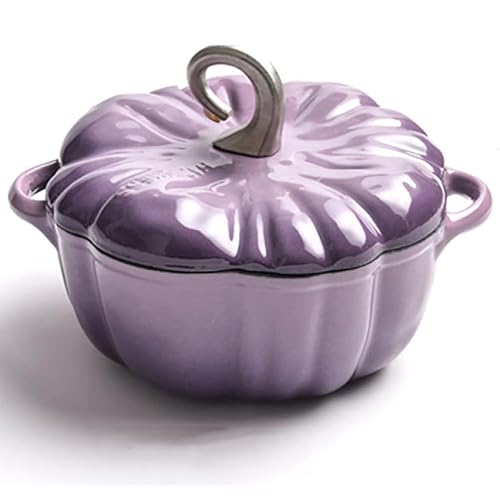 Pumpkin Cocotte, Enamelled Cast Iron Pot, Casserole with Lid, Pumpkin Dutch Oven, Non-Stick Enamel Coated Sauté Pan, Cast Iron Pumpkin Casserole Pot